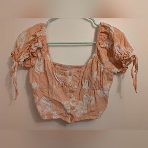 Floral Peach Button-Up Women's Top